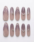 Mauve,, press-on nails, long oval, soft gel, reusable, 3D