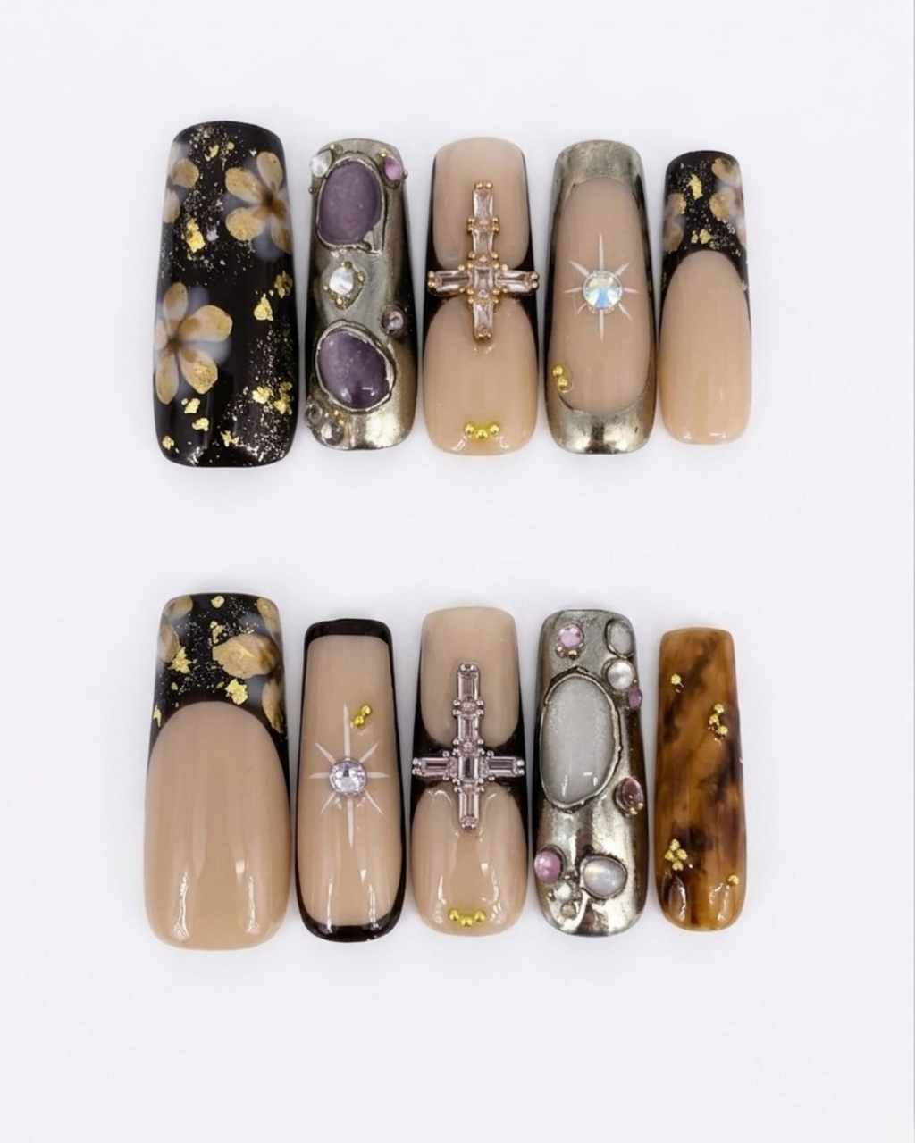 Press-on nails, long square, soft gel, reusable, 3D