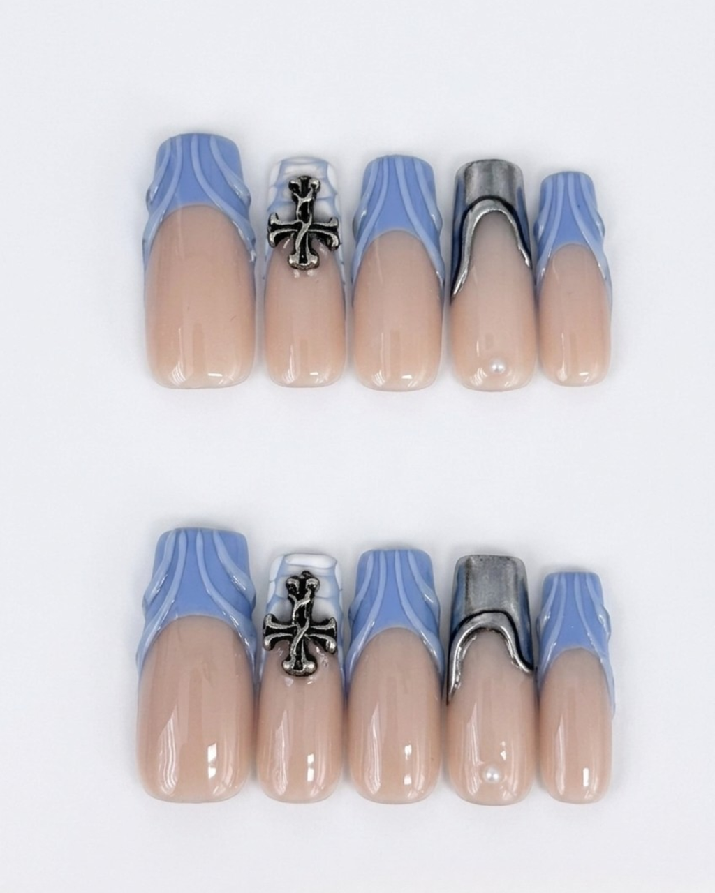 Press-on nails, long square, soft gel, reusable, 3D
