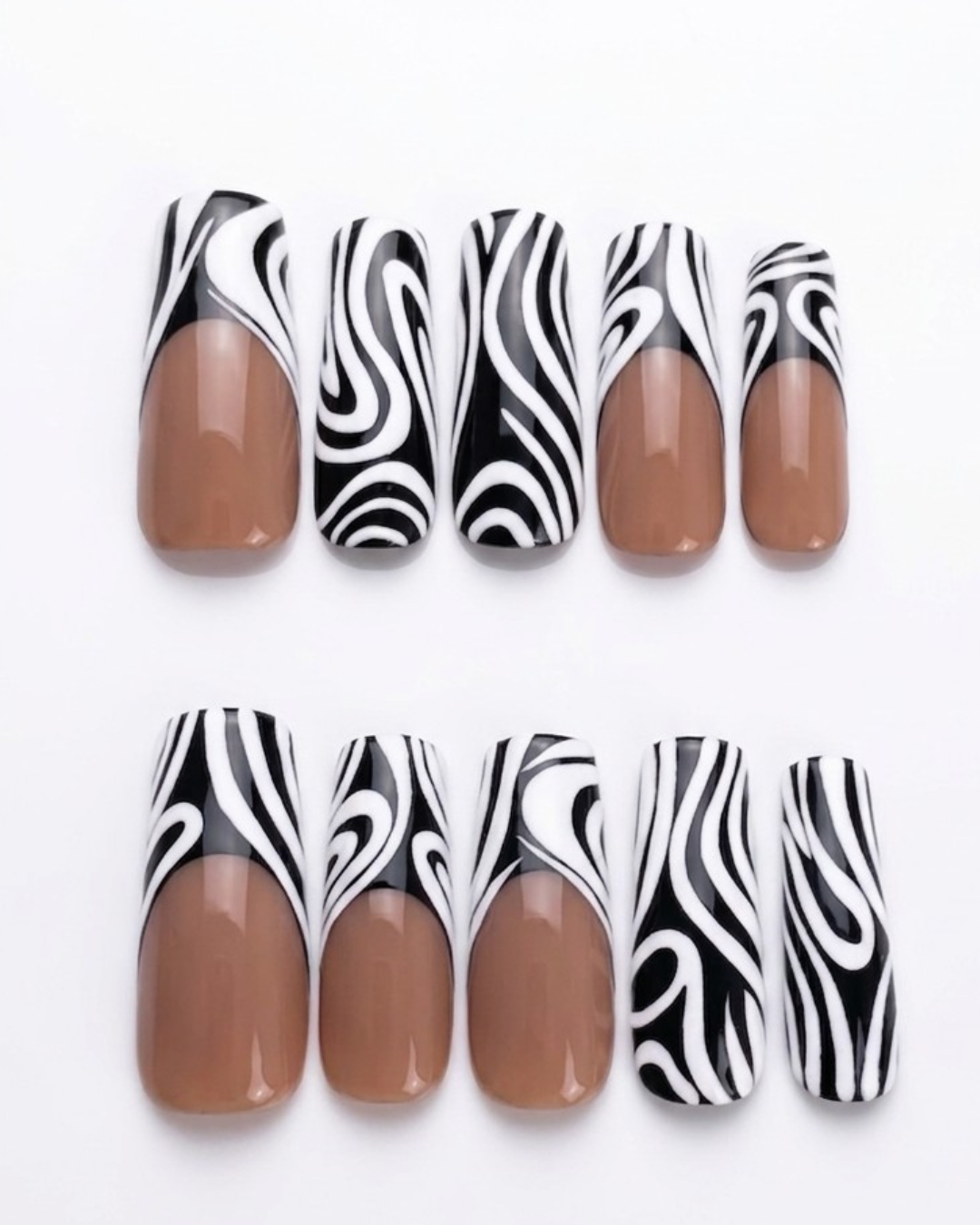 Press-on nails, long squoval, soft gel, reusable