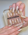 Pink silver chrome press ons long squoval worn on hands special look