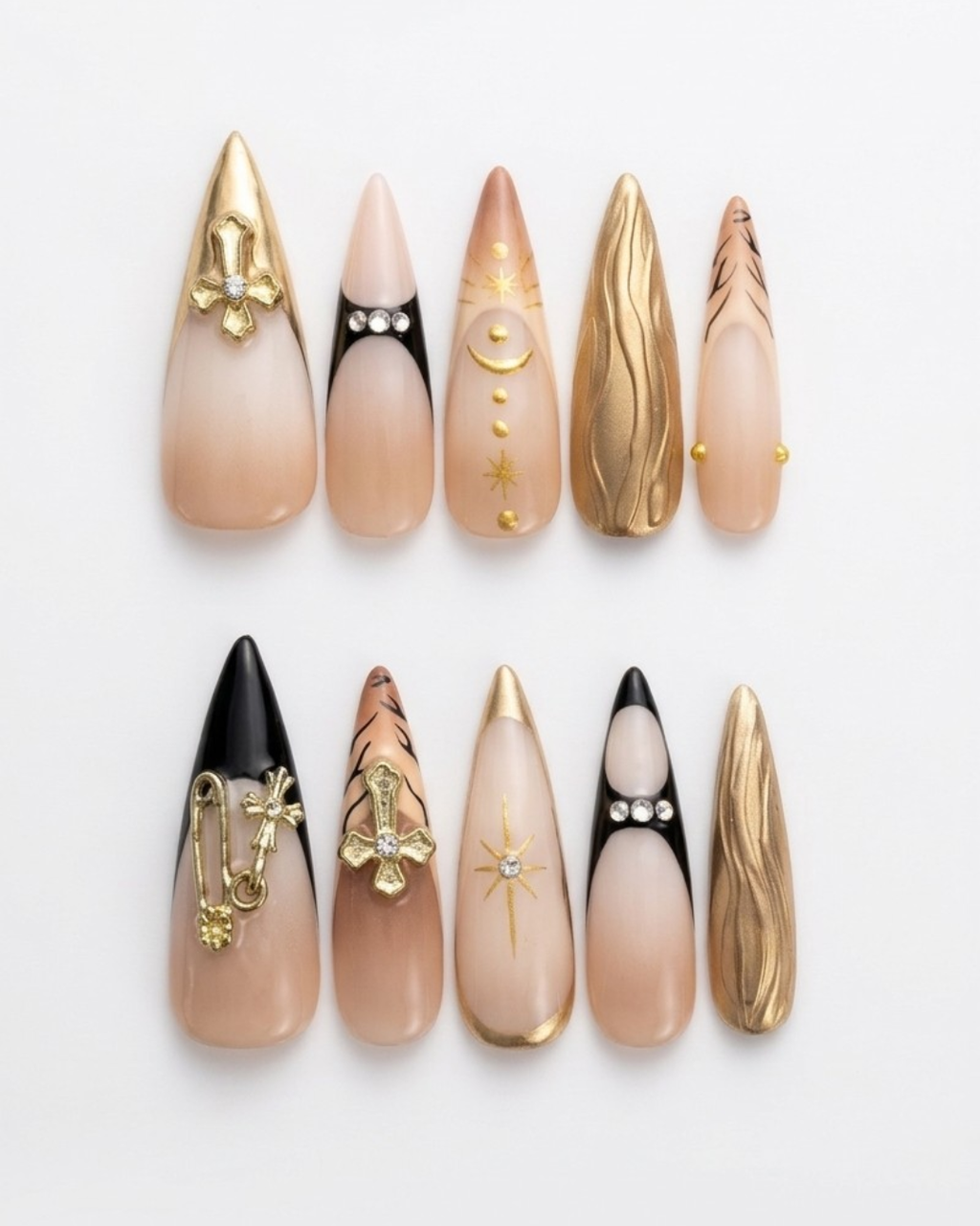 Press-on nails, long stiletto, soft gel, reusable, 3D