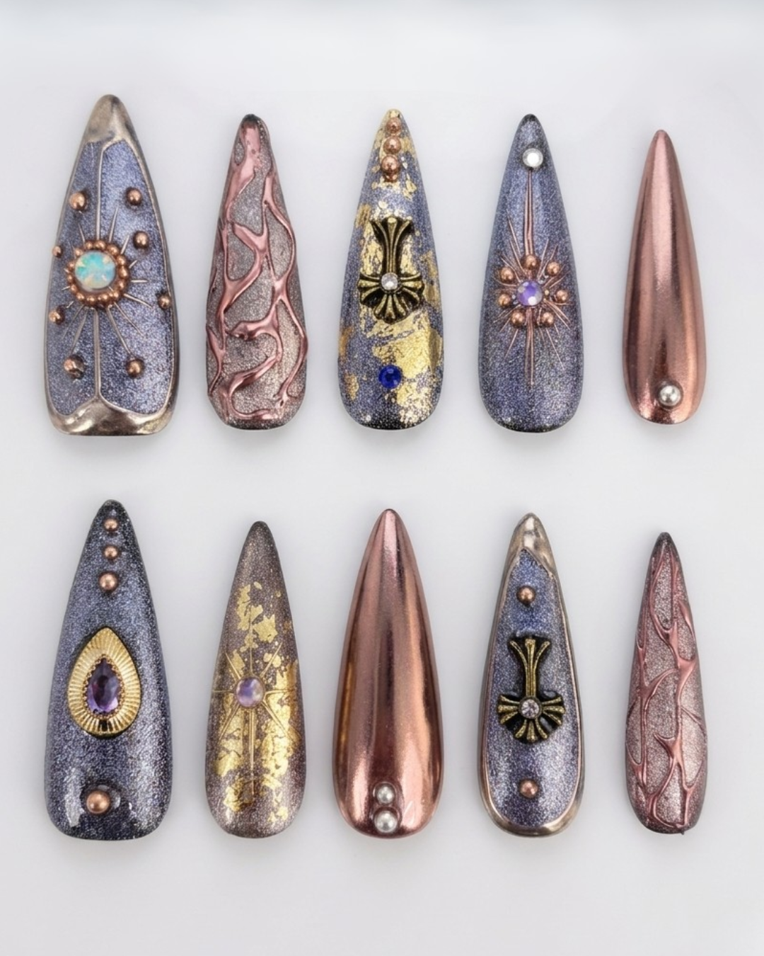 Press-on nails, long stiletto, soft gel, reusable, 3D