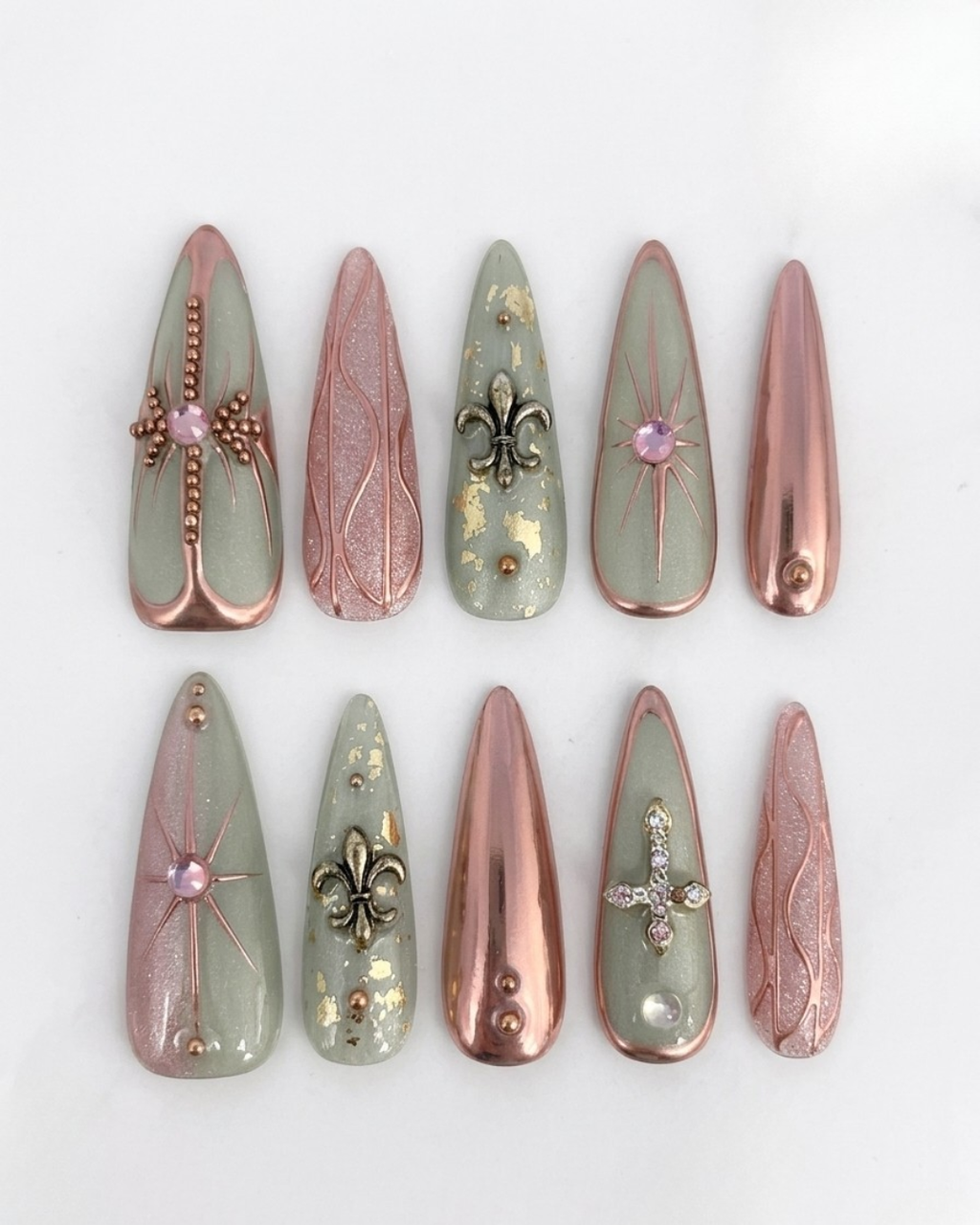 Press-on nails, long stiletto, soft gel, reusable, 3D