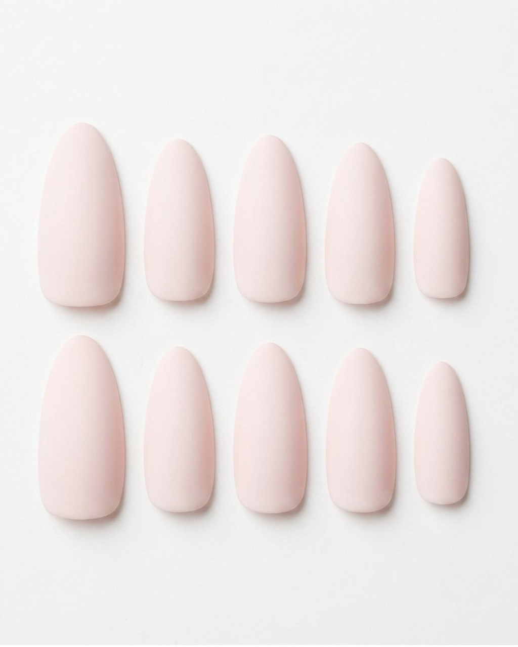 Milky pink, press-on nails, medium almond, soft gel, reusable