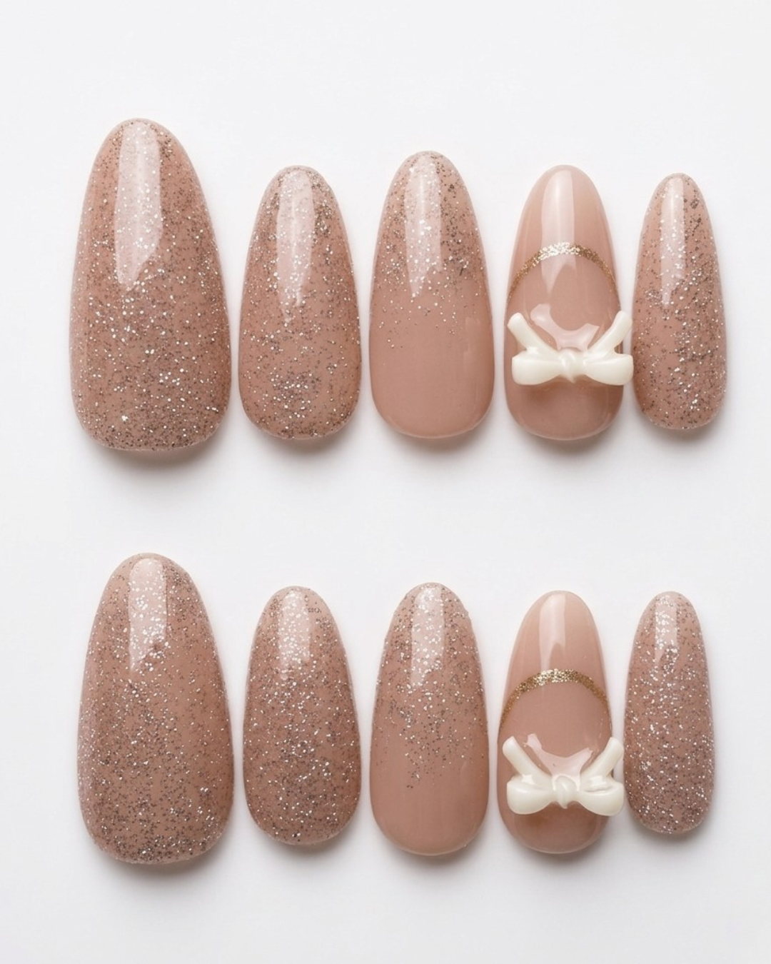 Mauve nude, press-on nails, medium almond, soft gel, reusable, 3D