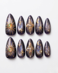 Deep purple, press-on nails, medium almond, soft gel, reusable, 3D