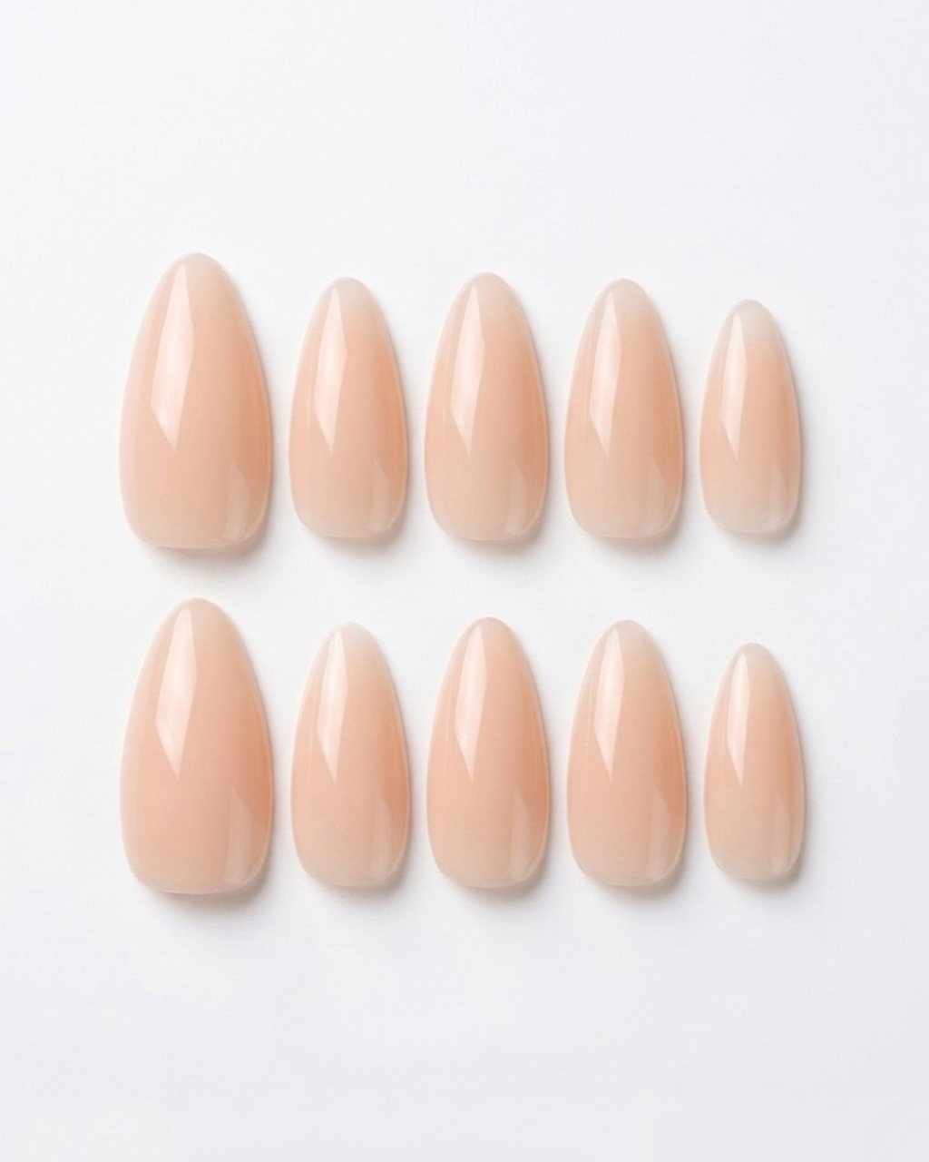 Soft nude, press-on nails, medium almond, soft gel, reusable
