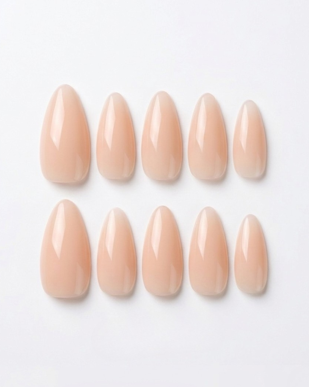 Soft nude, press-on nails, medium almond, soft gel, reusable