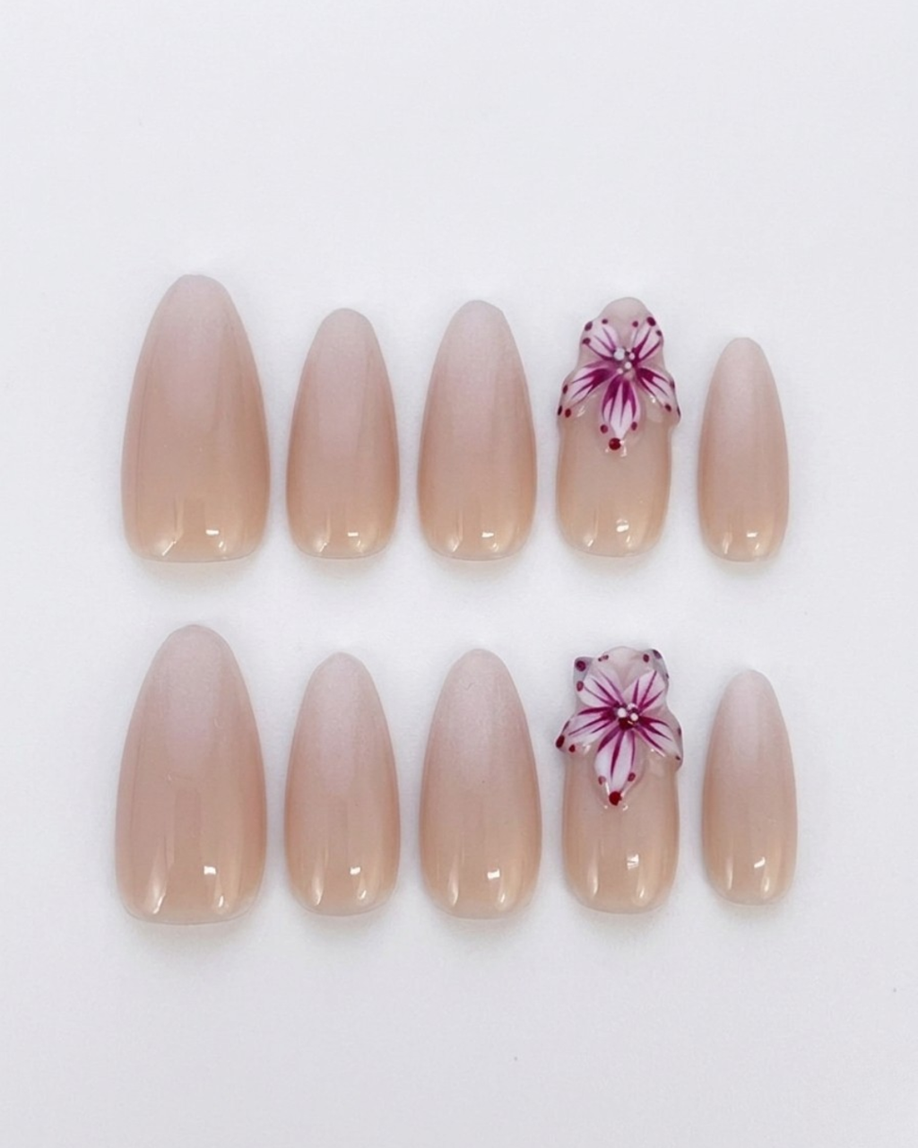 Press-on nails, medium almond, soft gel, reusable, 3D