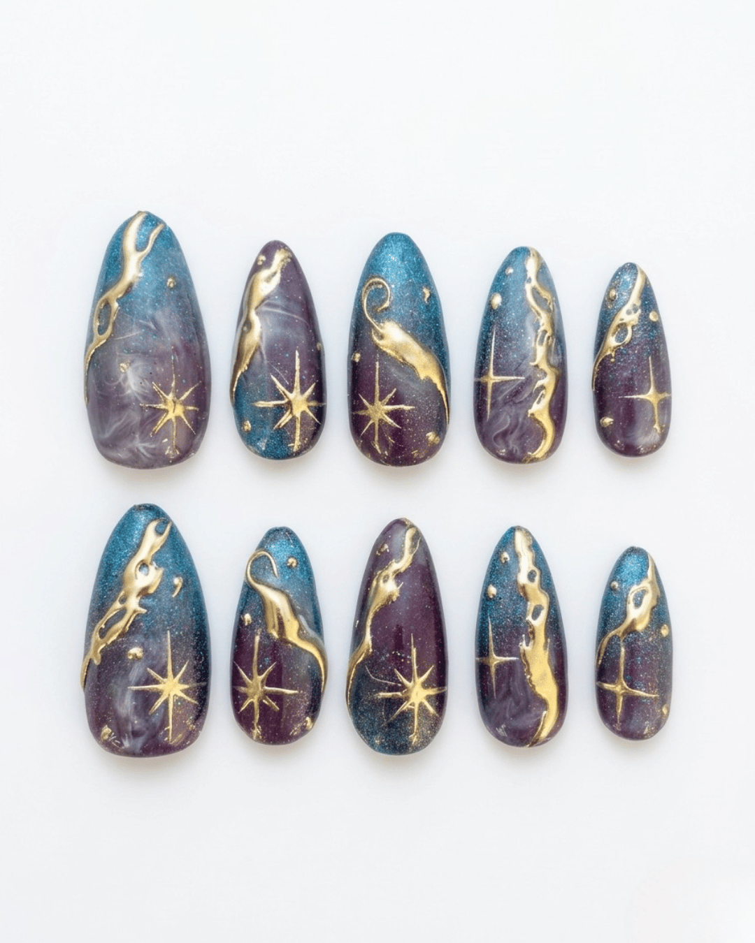 Press-on nails, medium almond, soft gel, reusable, 3D