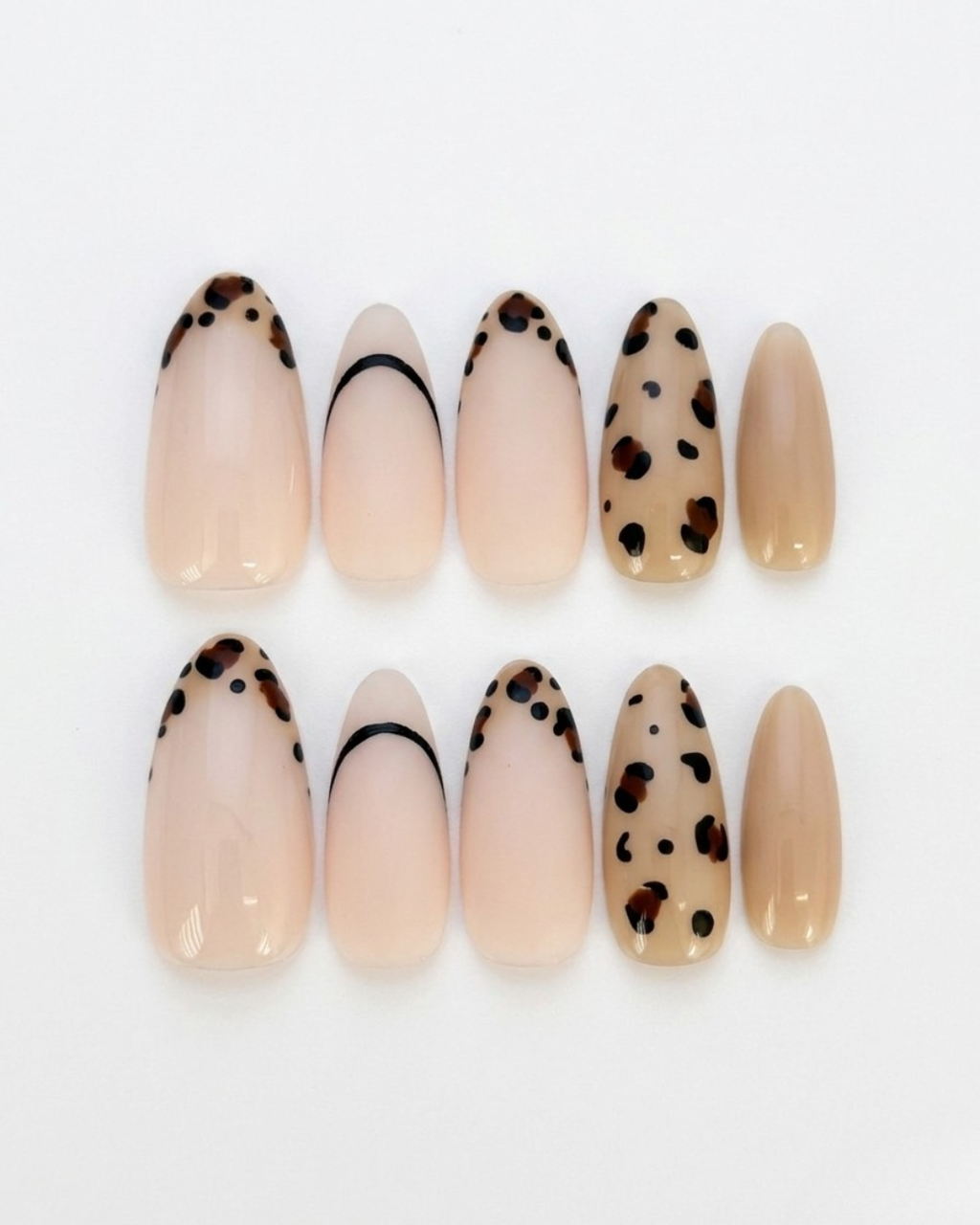 Nude press-on nails, medium almond, soft gel, reusable