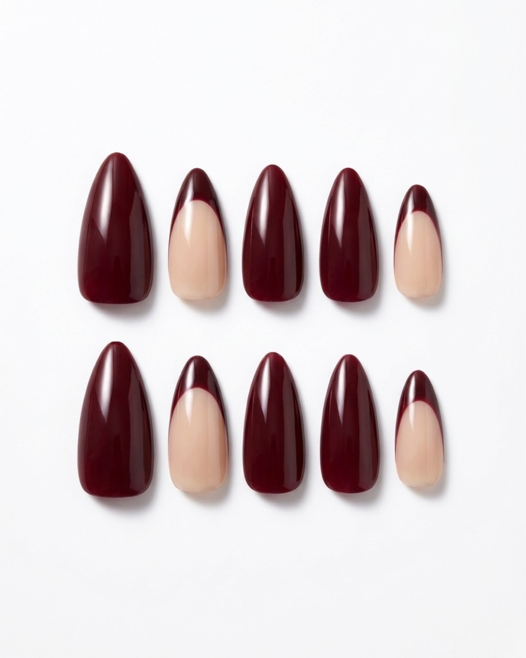 French, press-on nails, medium almond, soft gel, reusable