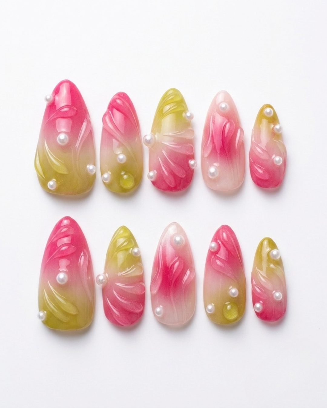 Press-on nails, medium almond, soft gel, reusable, 3D