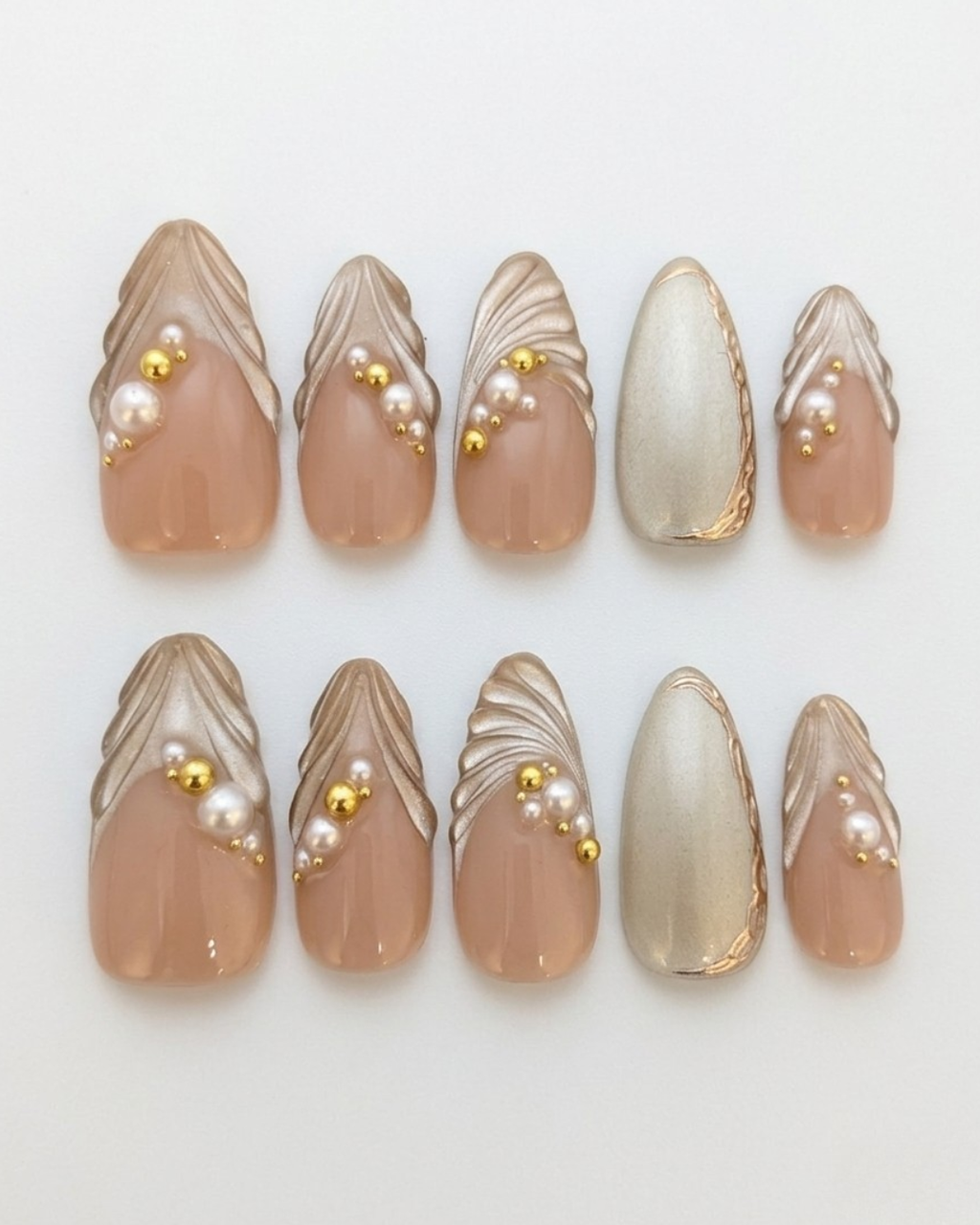 Press-on nails, medium almond, soft gel, reusable, 3D