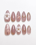Pink, press-on nails, medium almond, soft gel, reusable, 3D
