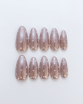 Mauve, press-on nails, medium almond, soft gel, reusable, 3D