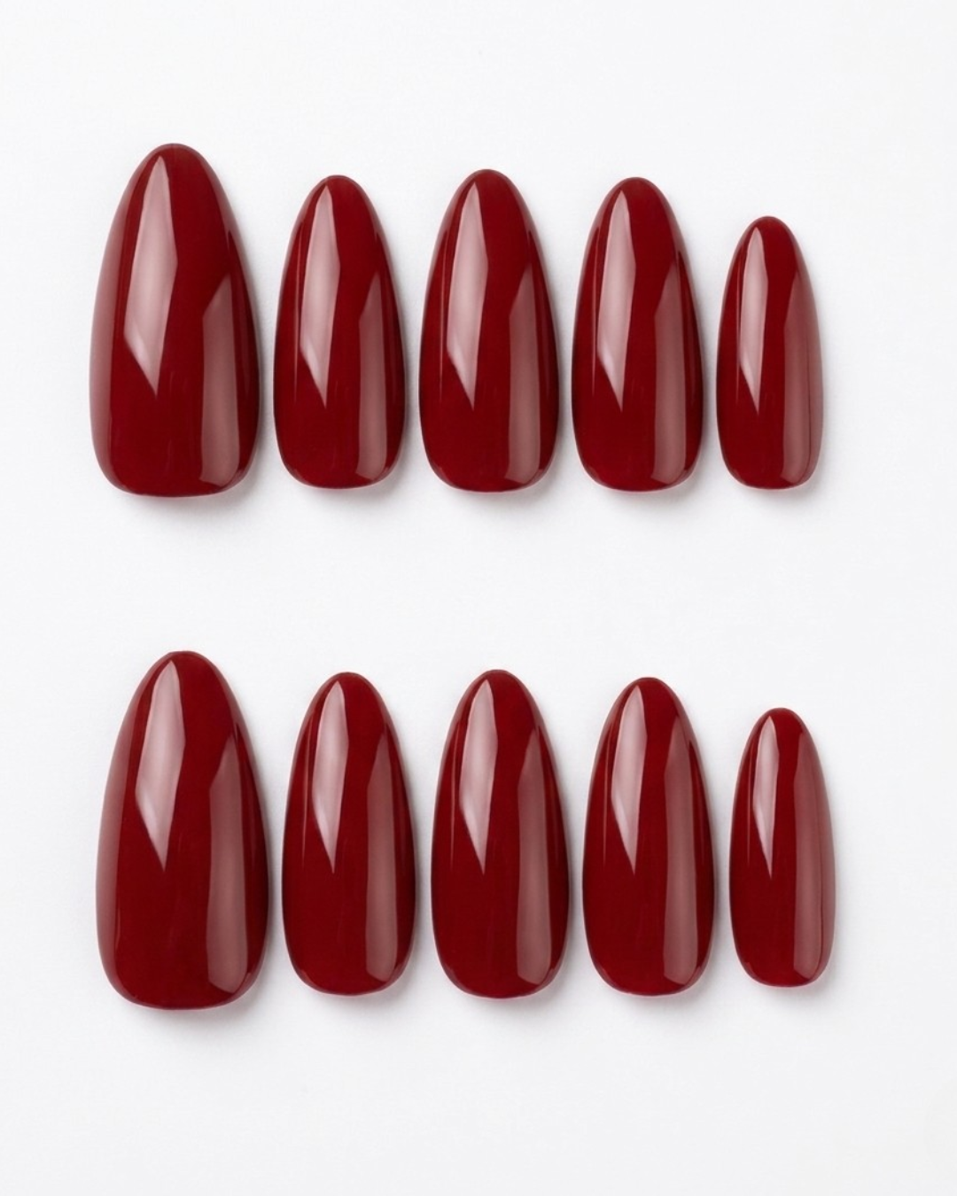 Red, cat-eye, press-on nails, medium almond, soft gel, reusable