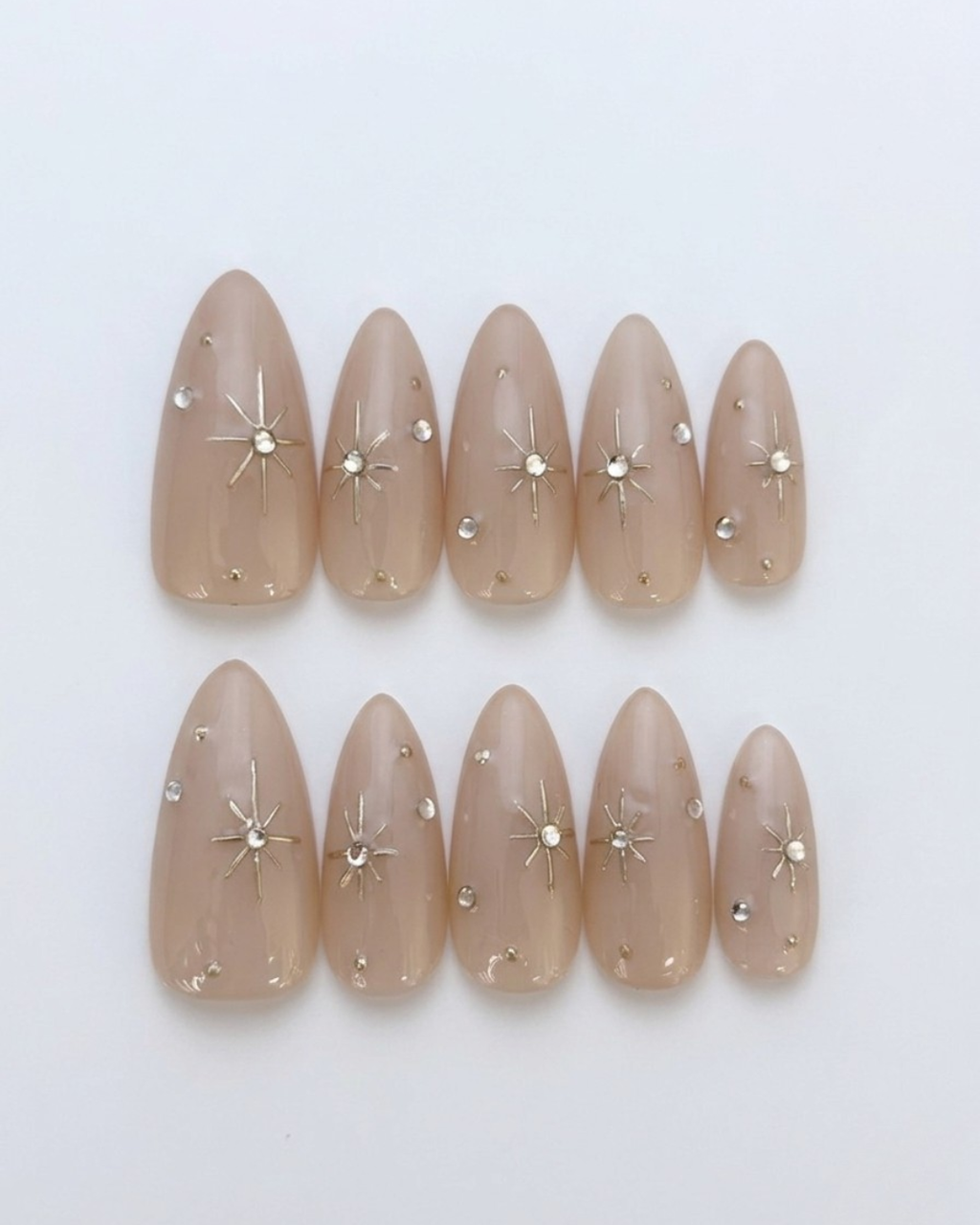 Soft nude, press-on nails, medium almond, soft gel, reusable, 3D