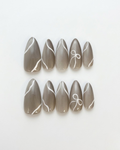 Grey, press-on nails, medium almond, soft gel, reusable