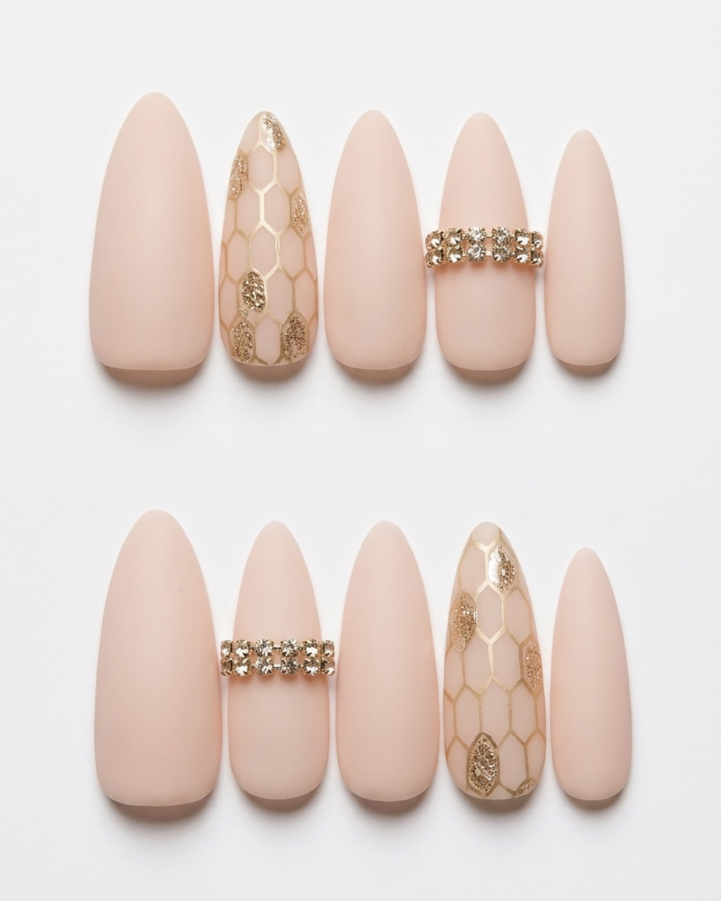 Baby pink, press-on nails, long almond, soft gel, reusable, 3D