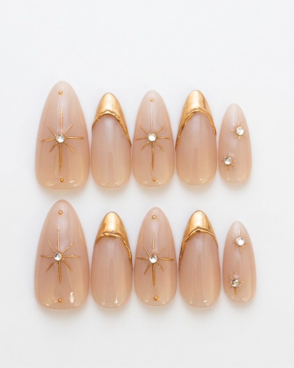 Soft Nude press-on nails, medium almond, soft gel, reusable, 3D