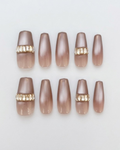 Metallic mauve, press-on nails, medium coffin, soft gel, reusable