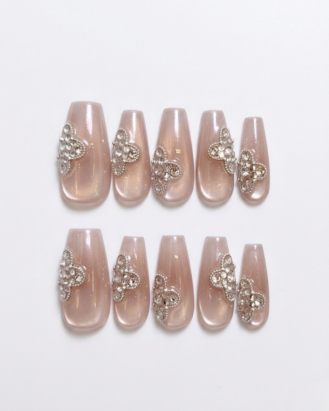 Pink nude, press-on nails, medium coffin, soft gel, reusable, 3D