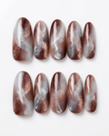 Cat-eye, smoky brown, press-on nails, medium oval, soft gel, reusable
