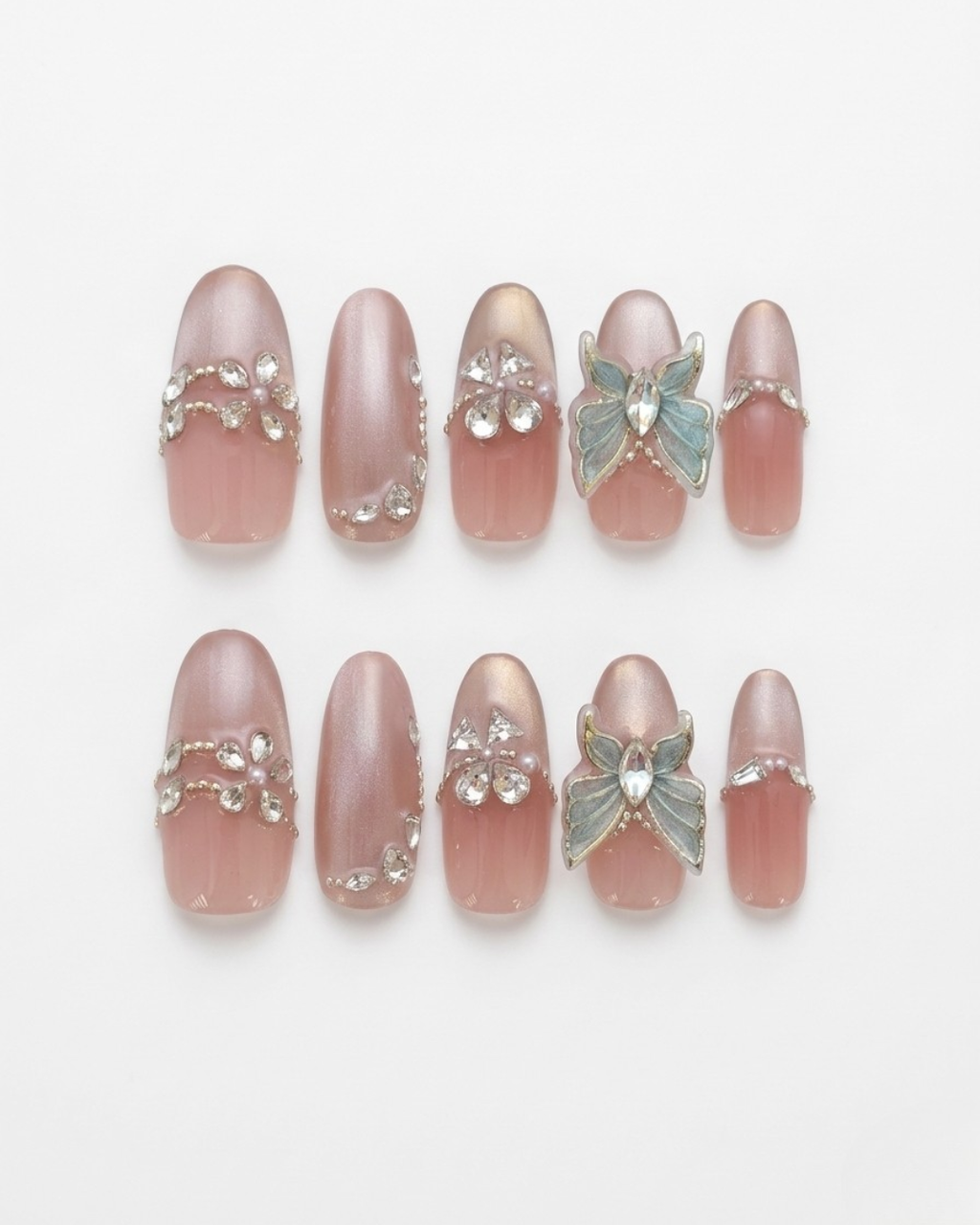 Pink, press-on nails, medium oval, soft gel, reusable, 3D