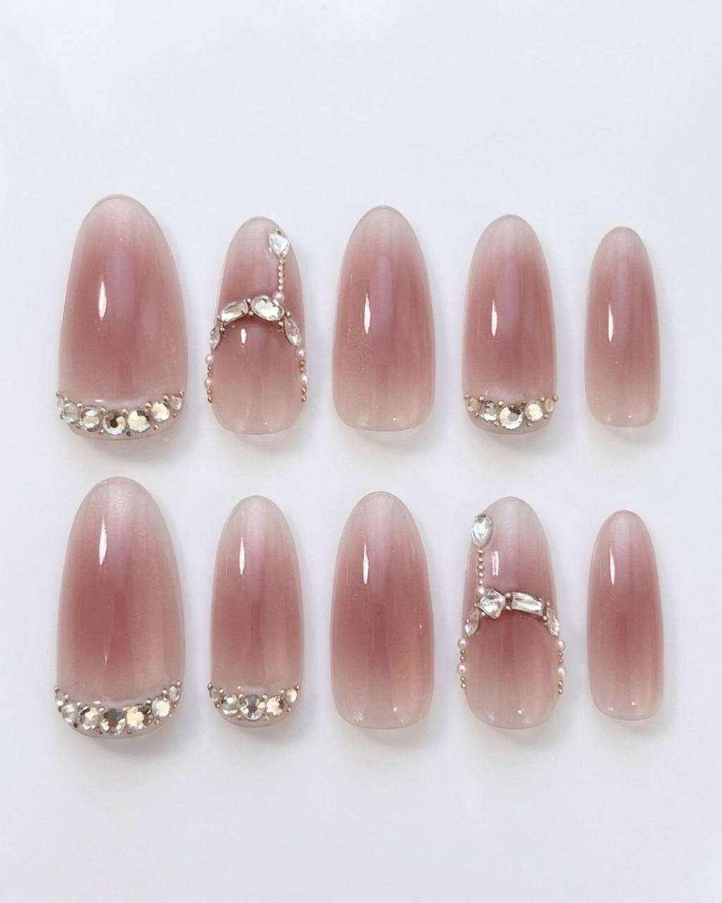 Pink, press-on nails, medium oval, soft gel, reusable, 3D