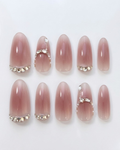 Pink, press-on nails, medium oval, soft gel, reusable, 3D