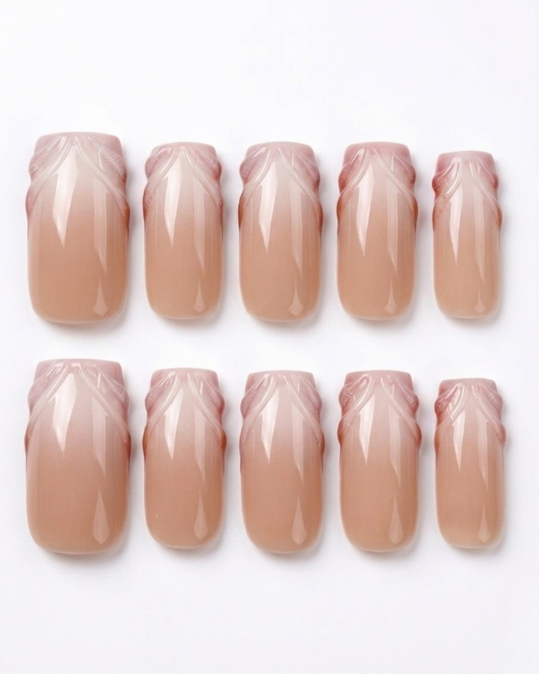 Soft nude, press-on nails, medium square, soft gel, reusable, 3D