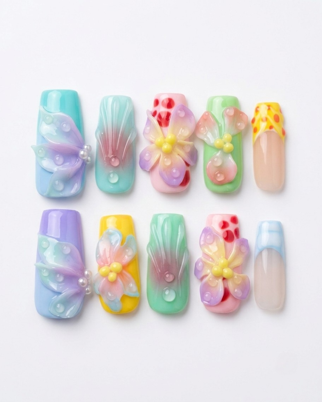 Press-on nails, medium square, soft gel, reusable, 3D