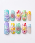 Press-on nails, medium square, soft gel, reusable, 3D