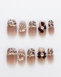 Nude brown, press-on nails, medium squoval, soft gel, reusable, 3D