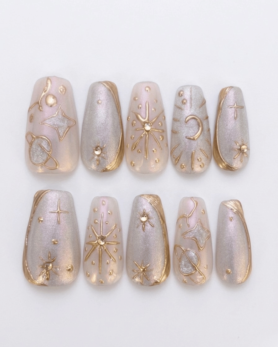 Light purple, press-on nails, medium squoval, soft gel, reusable, 3D