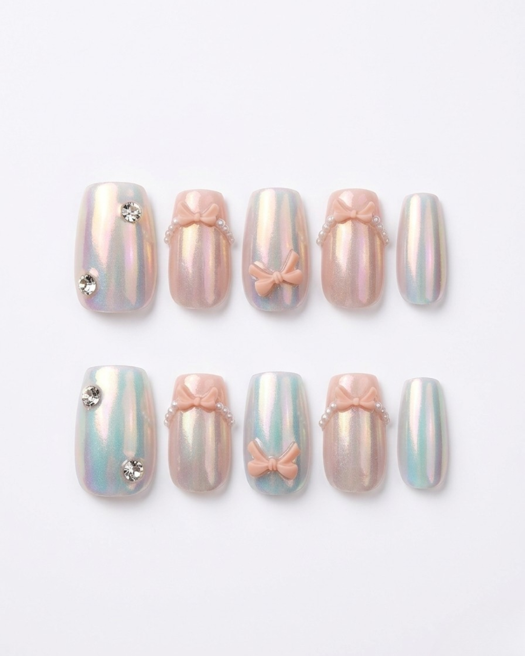 Press-on nails, medium squoval, soft gel, reusable, 3D