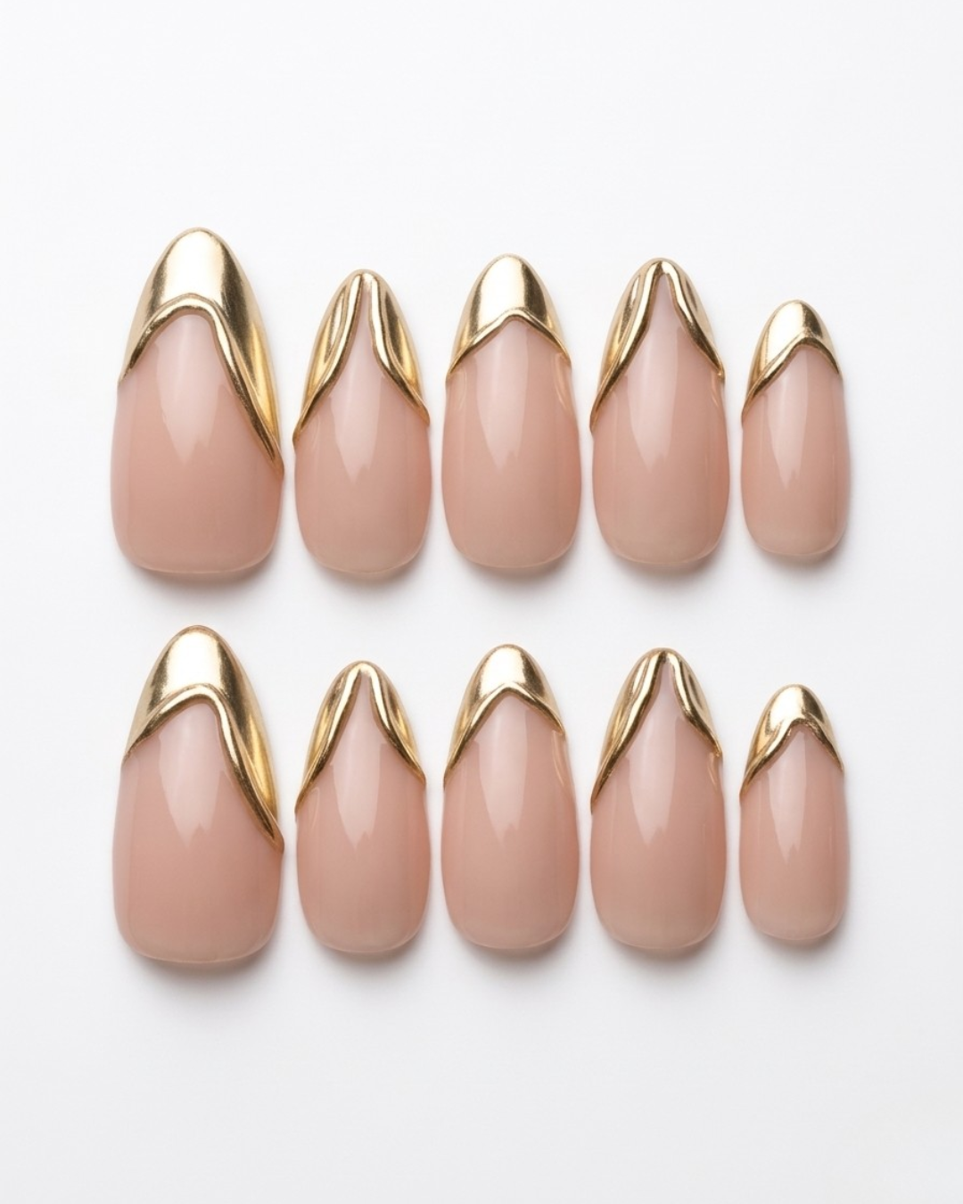 French, press-on nails, medium almond, soft gel, reusable, 3D
