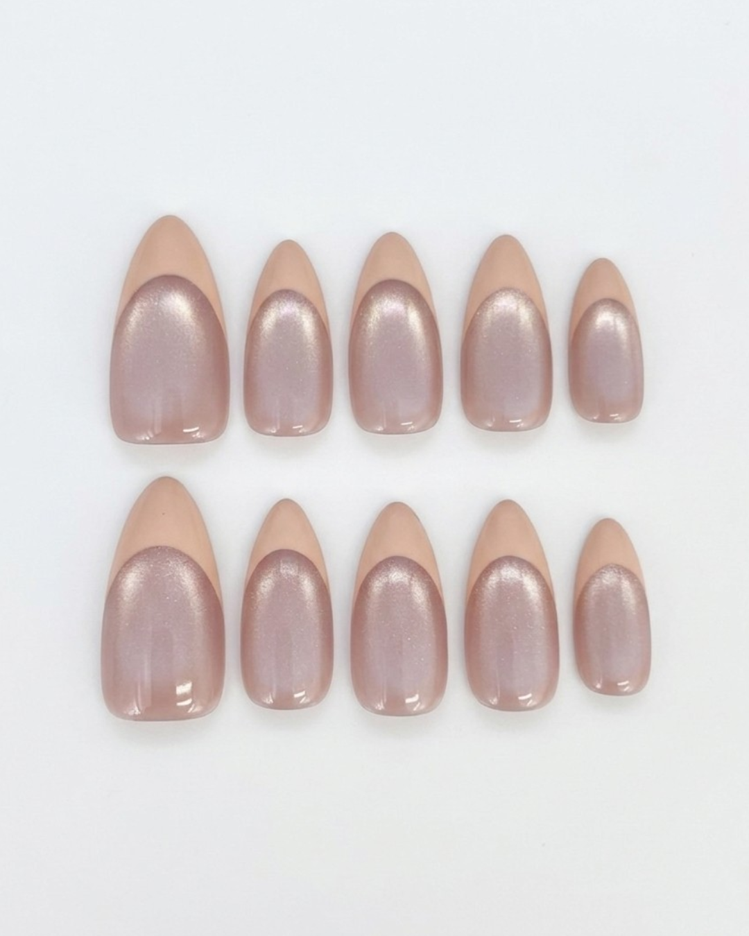 French, press-on nails, medium almond, soft gel, reusable