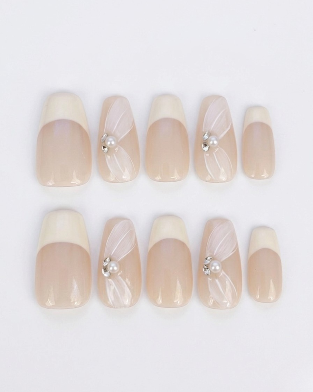 Creamy nude, press-on nails, medium squoval, soft gel, reusable, 3D