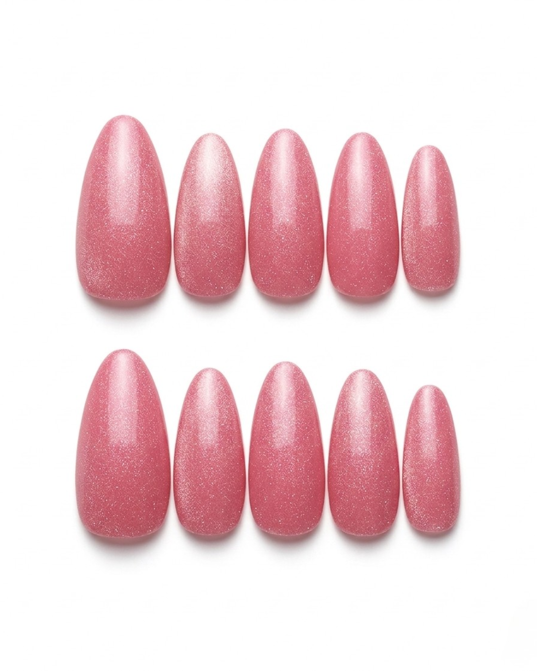 Pink, cat-eye, press-on nails, medium almond, soft gel, reusable