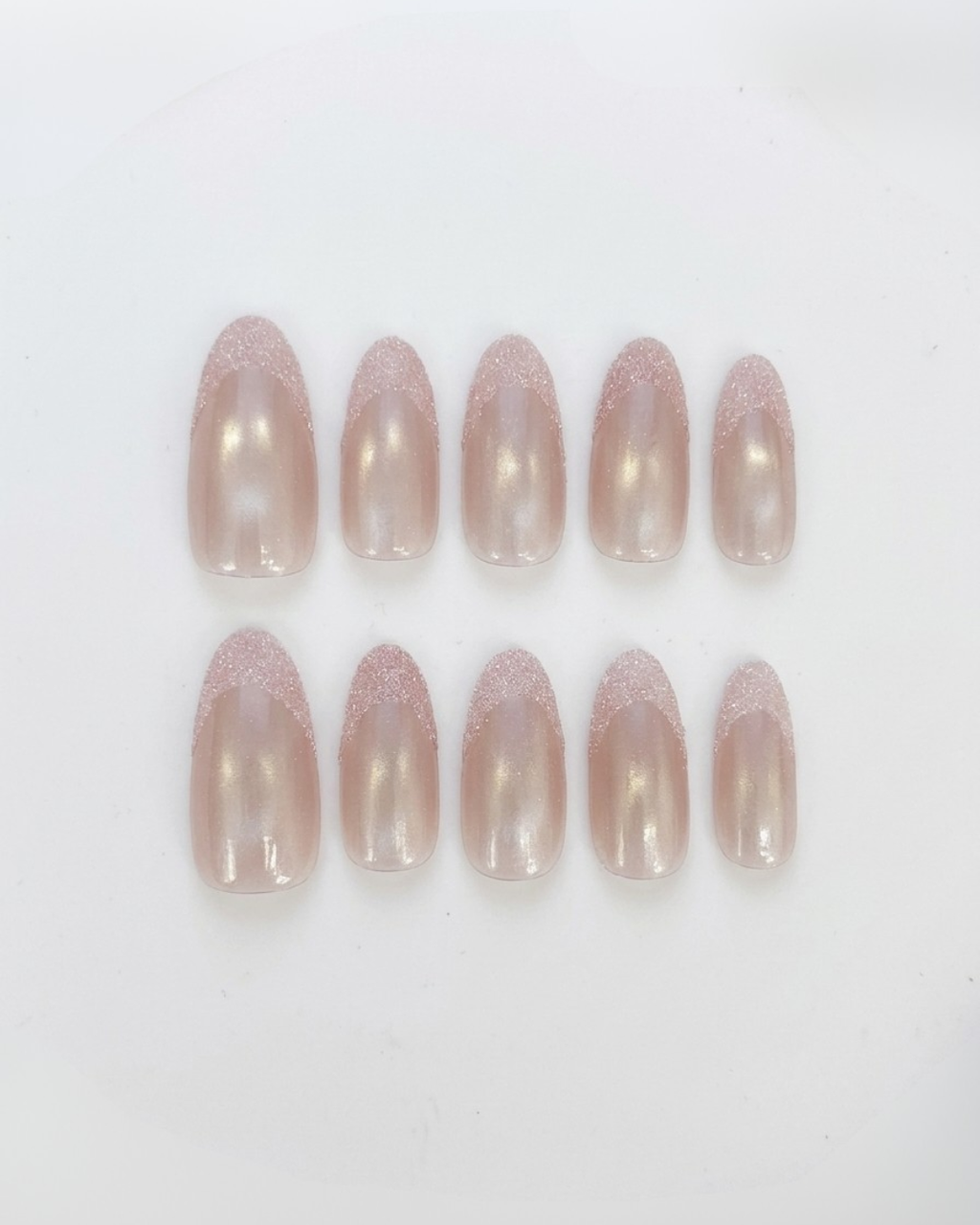 Pink, french, press-on nails, medium almond, soft gel, reusable