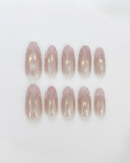 Pink, french, press-on nails, medium almond, soft gel, reusable