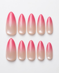Pink, press-on nails, long almond, soft gel, reusable