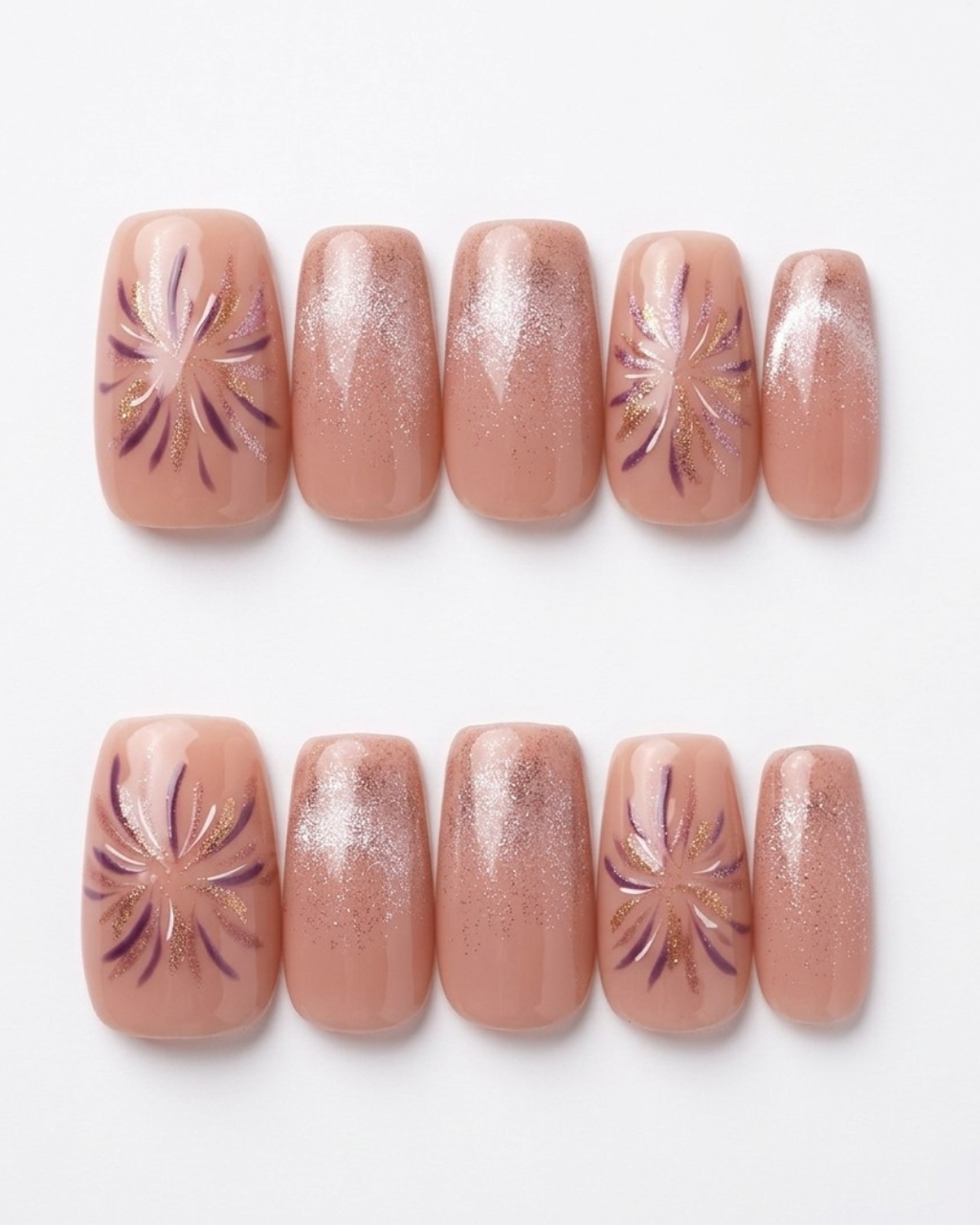 Pink, press-on nails, medium squoval, soft gel, reusable