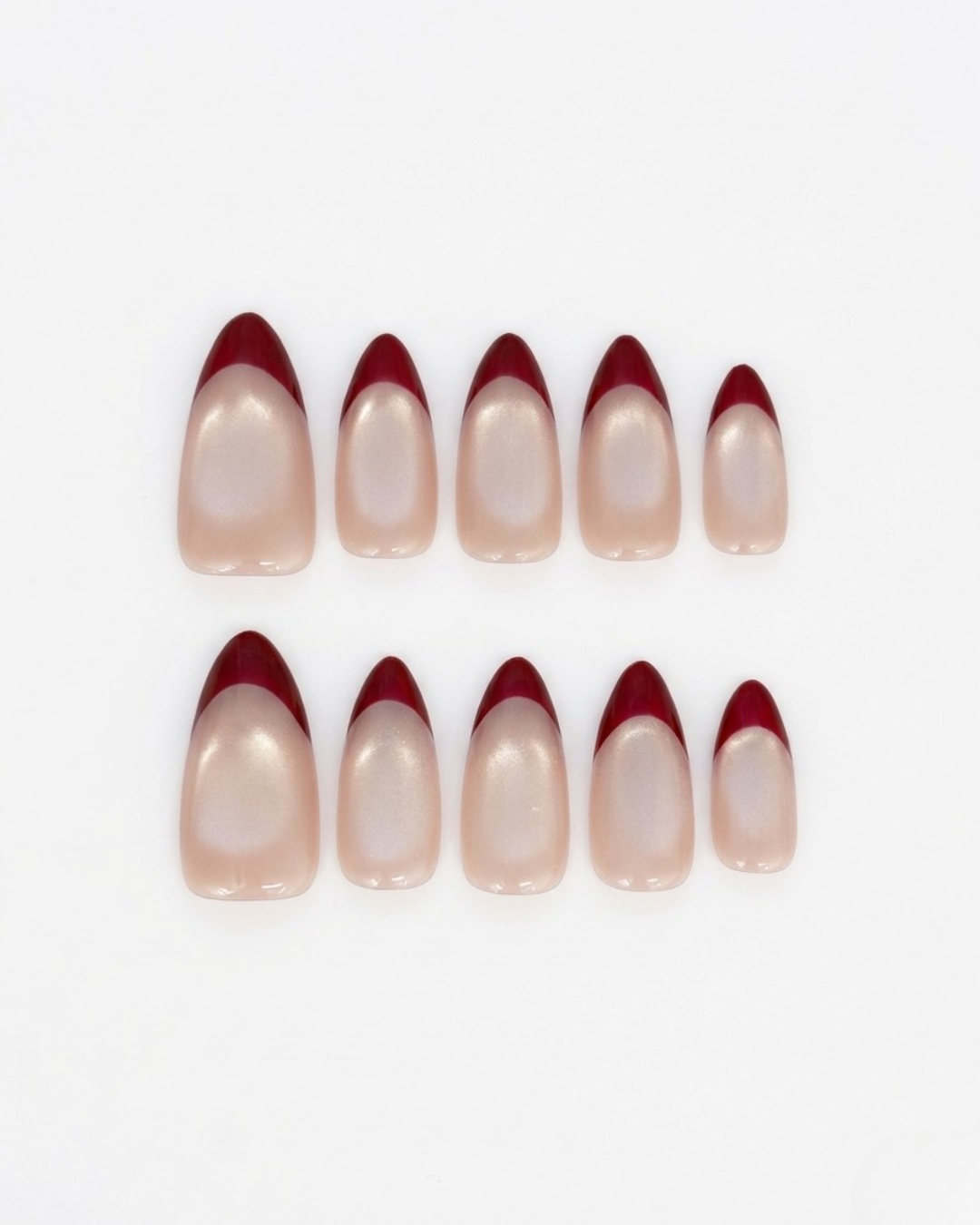 French, press-on nails, medium almond, soft gel, reusable
