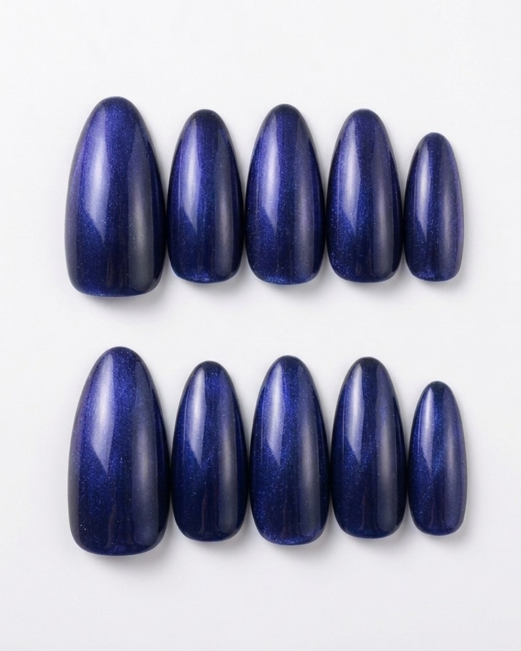 Royal blue, cat-eye, press-on nails, medium almond, soft gel, reusable