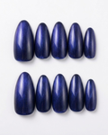 Royal blue, cat-eye, press-on nails, medium almond, soft gel, reusable