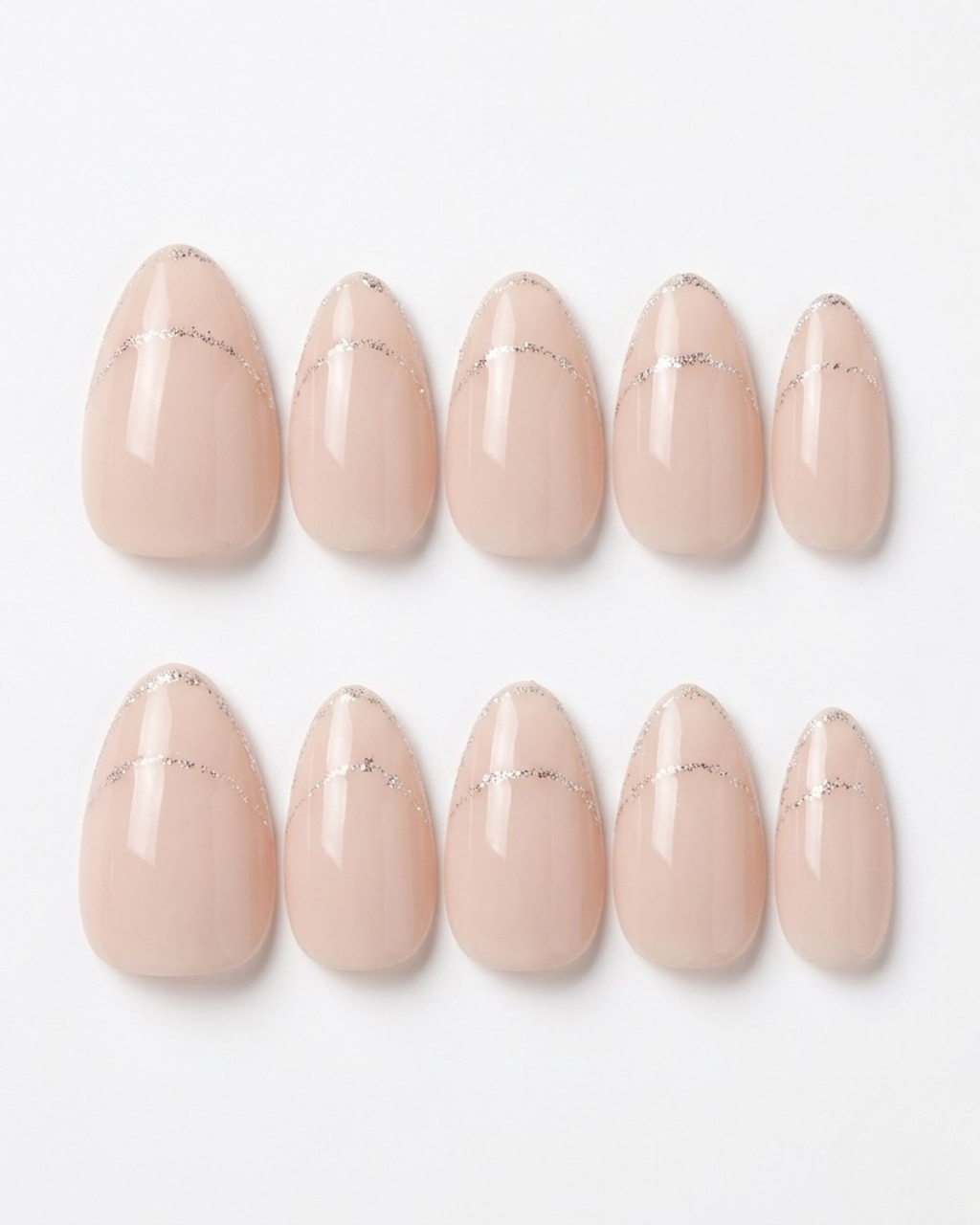 Milky nude, press-on nails, short almond, soft gel, reusable